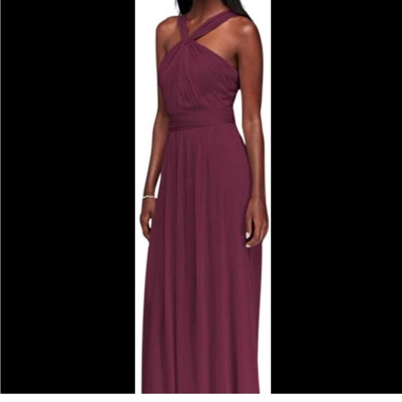 David’a Bridal Y-neck Long Mesh Bridesmaid Dress in Wine Size 2 - Picture 1 of 10